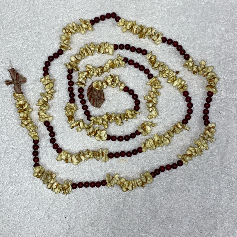 6’ Antiqued Cranberry And Popcorn Christmas Garland
